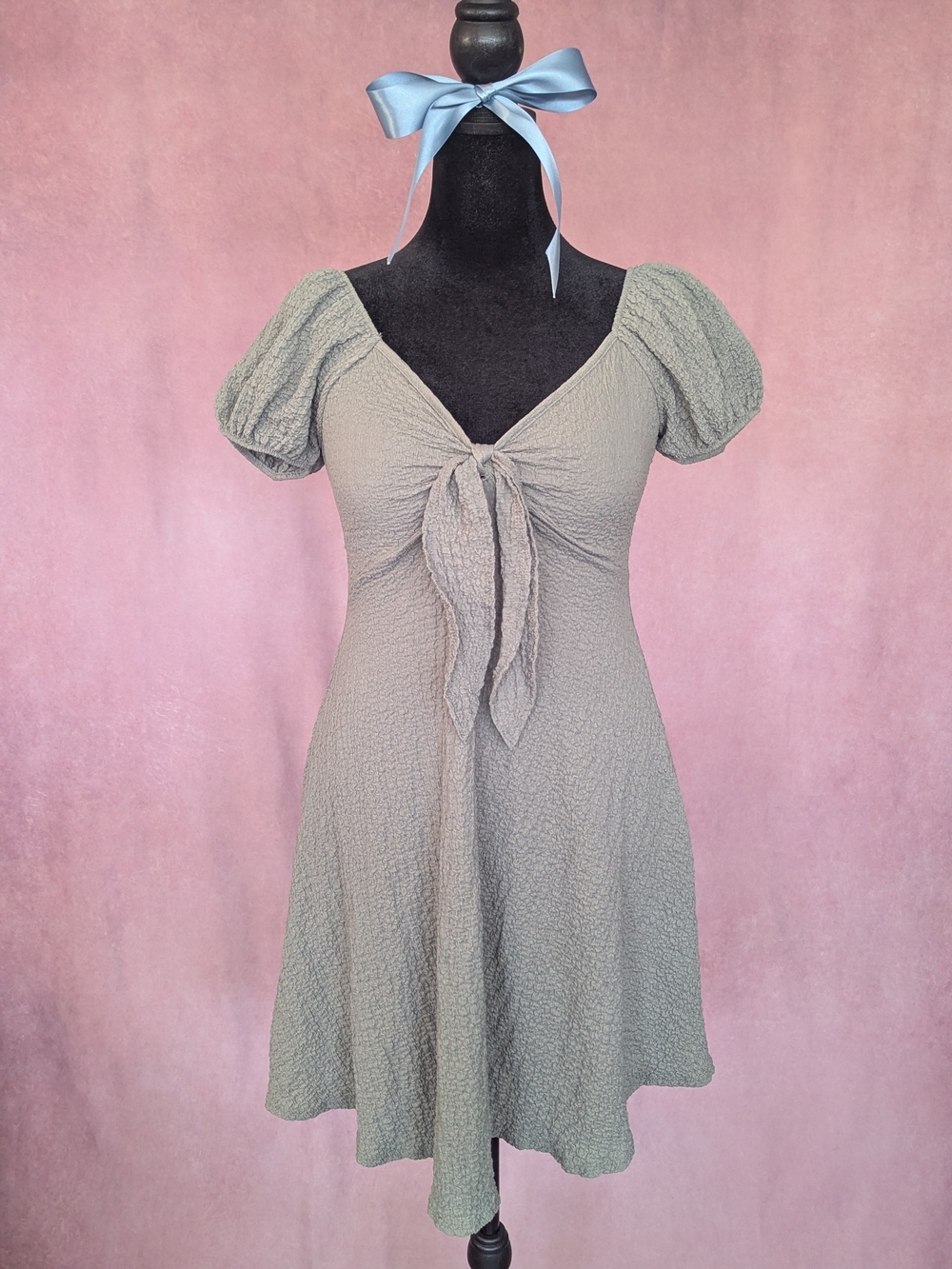 Jessica Simpson Sage Green Textured Tie-Front Dress